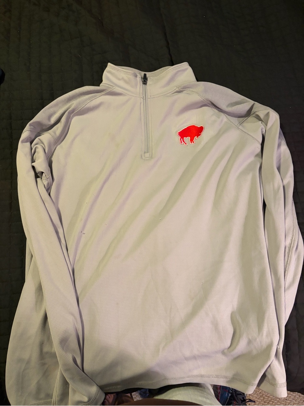 Buffalo Bills Men's Light Gray Quarter-Zip Pullover with Red Buffalo Logo